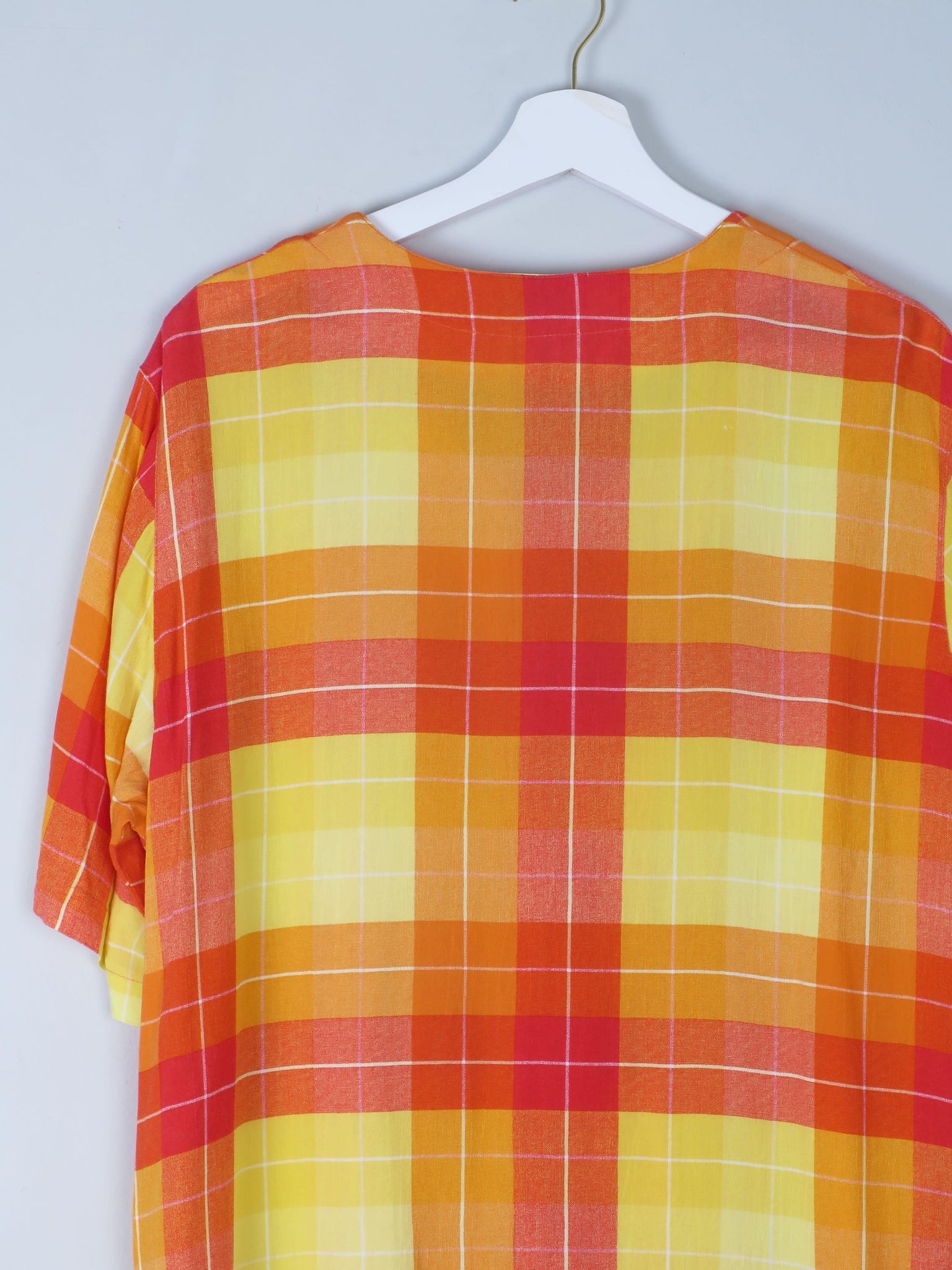 Vintage Orange & Red Check Longline Blouse M/L - The Harlequin