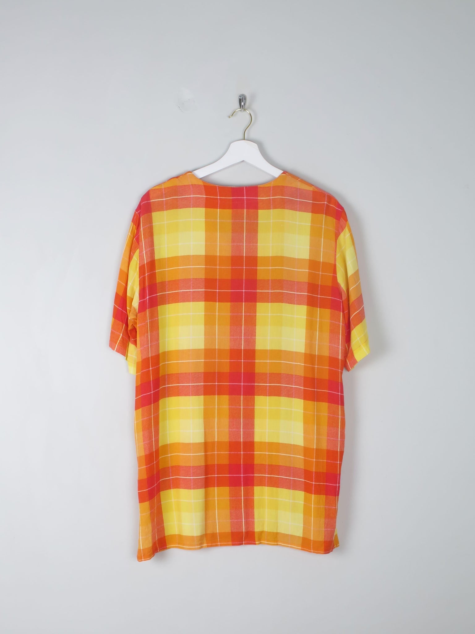 Vintage Orange & Red Check Longline Blouse M/L - The Harlequin