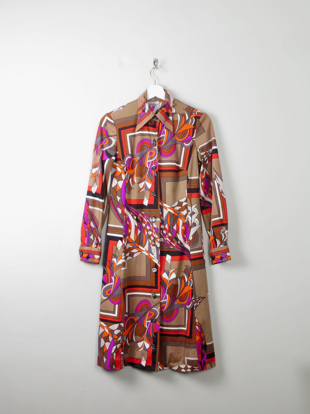 Vintage Printed 70s Shirt Dress S - The Harlequin