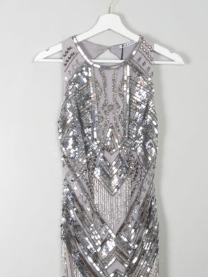 Vintage Style 1920s Flapper Silver Beaded Dress New S - The Harlequin
