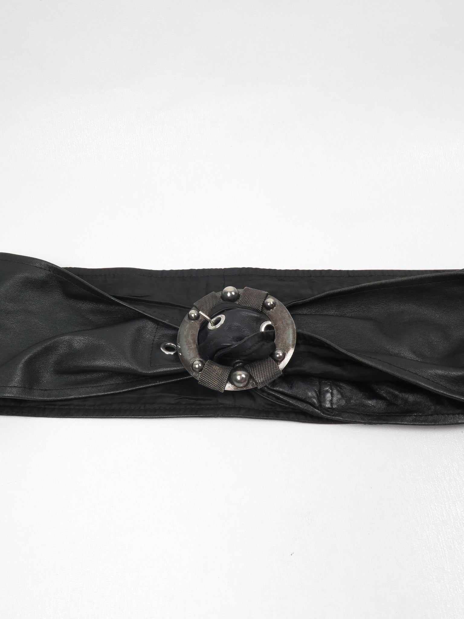 Vintage Style Black Wide Leather Belt With Buckle S/M - The Harlequin
