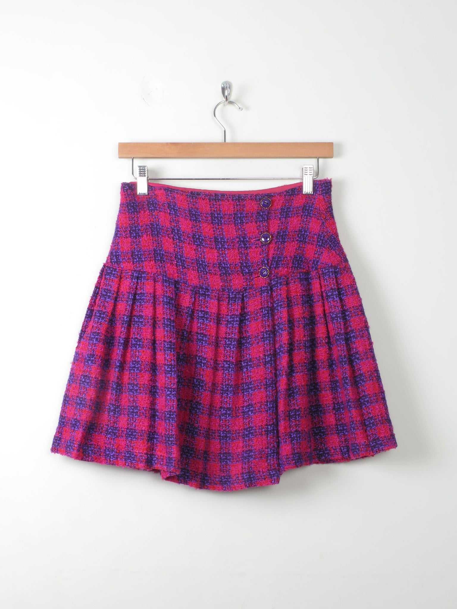 Vintage Tweed Pink & Purple Mini Skirt 27" W - The Harlequin
