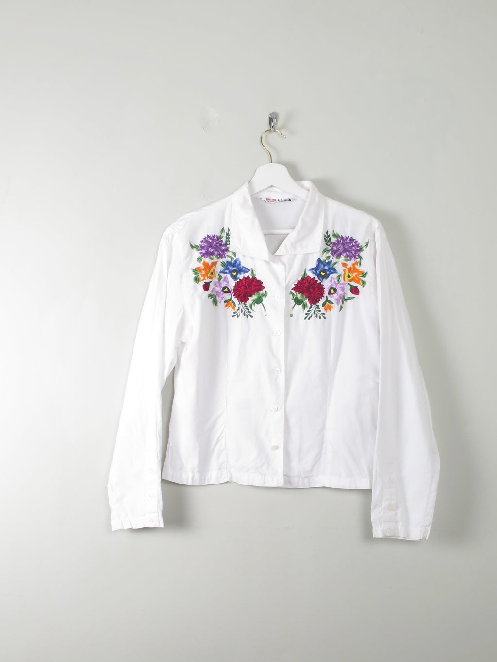 Vintage White Blouse With Embroidery Detail M - The Harlequin