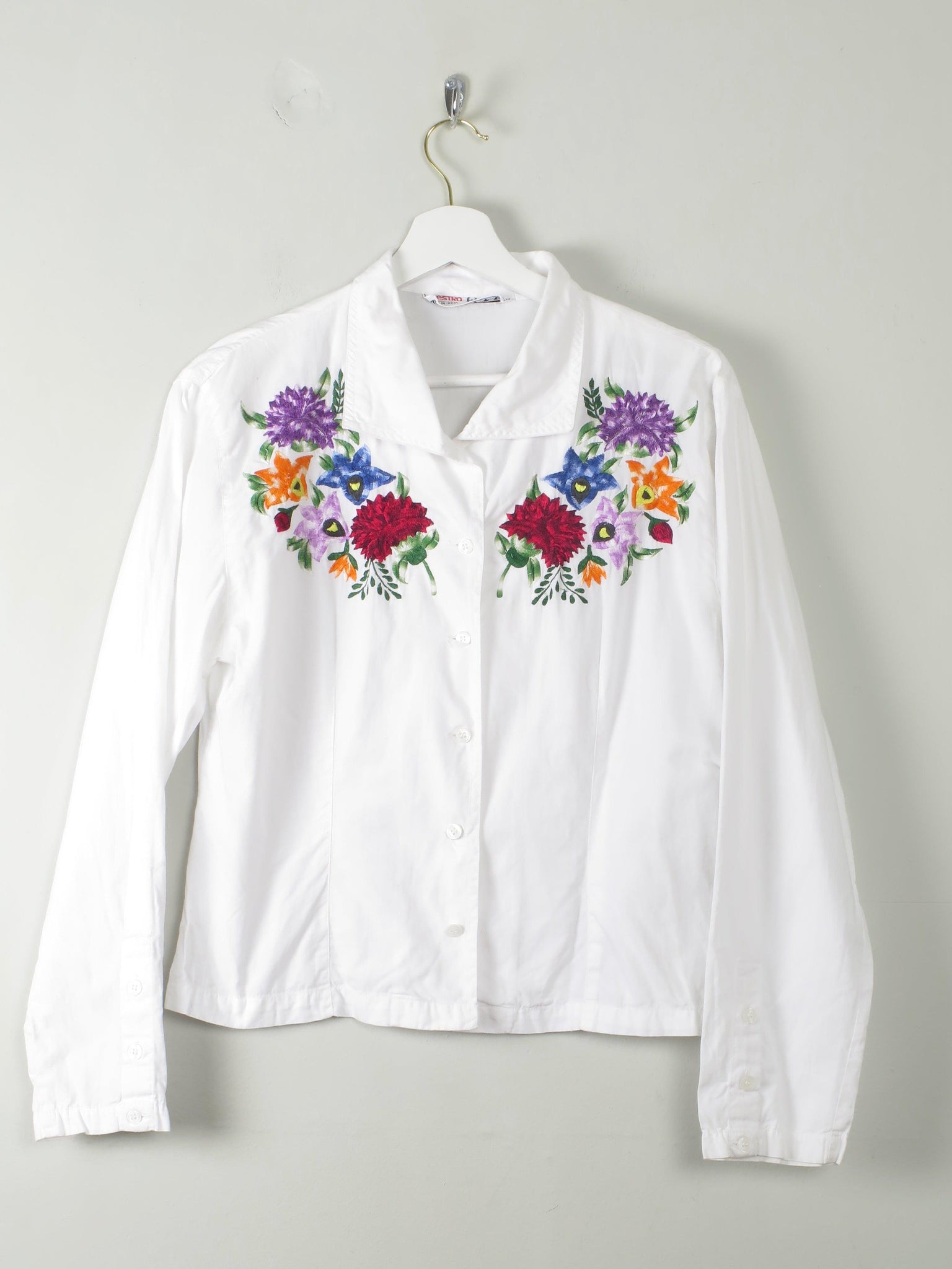 Vintage White Blouse With Embroidery Detail M - The Harlequin