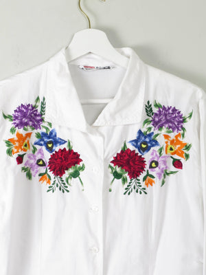 Vintage White Blouse With Embroidery Detail M - The Harlequin