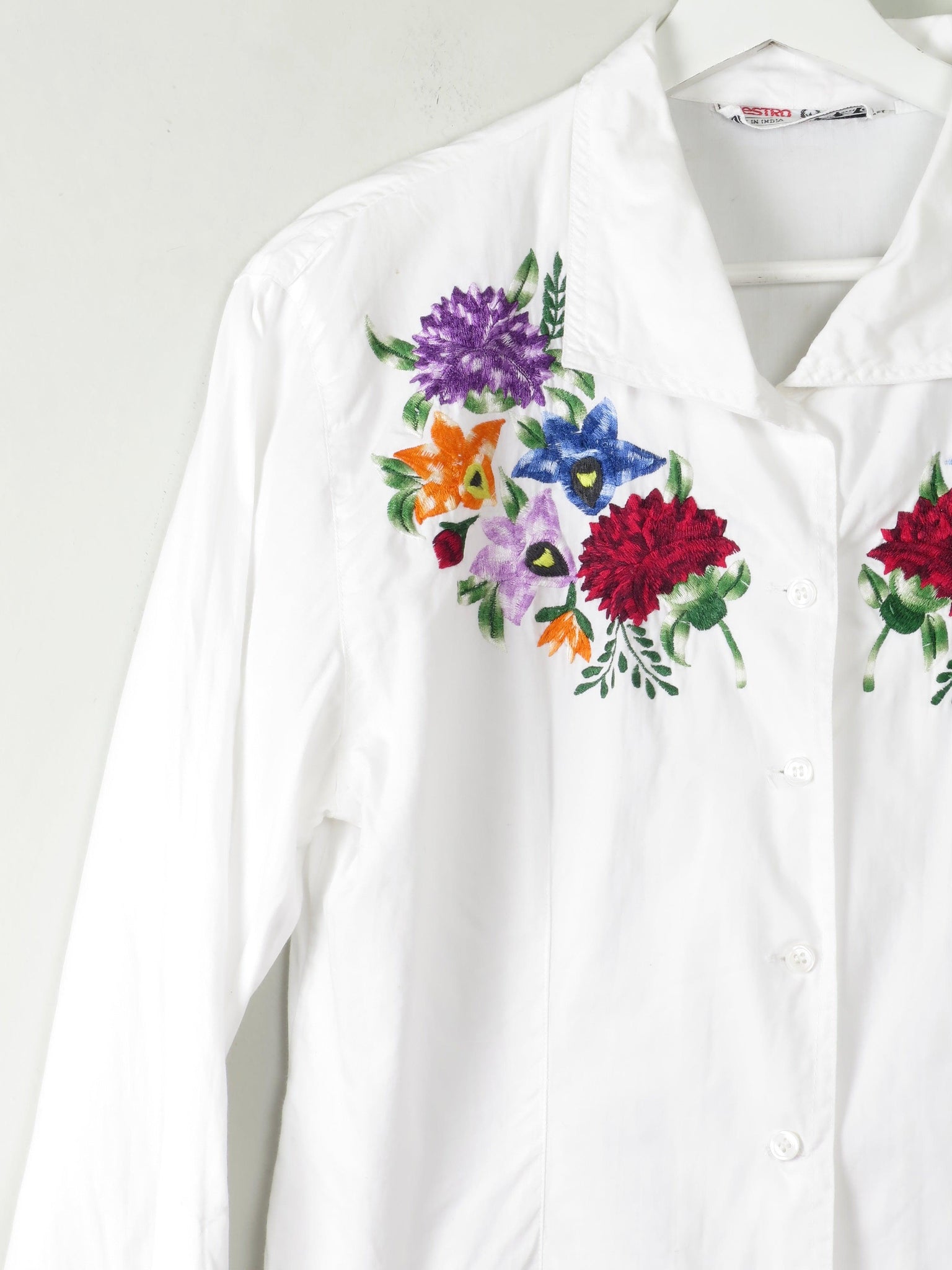 Vintage White Blouse With Embroidery Detail M - The Harlequin