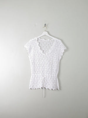 Vintage White Crochet Top M - The Harlequin