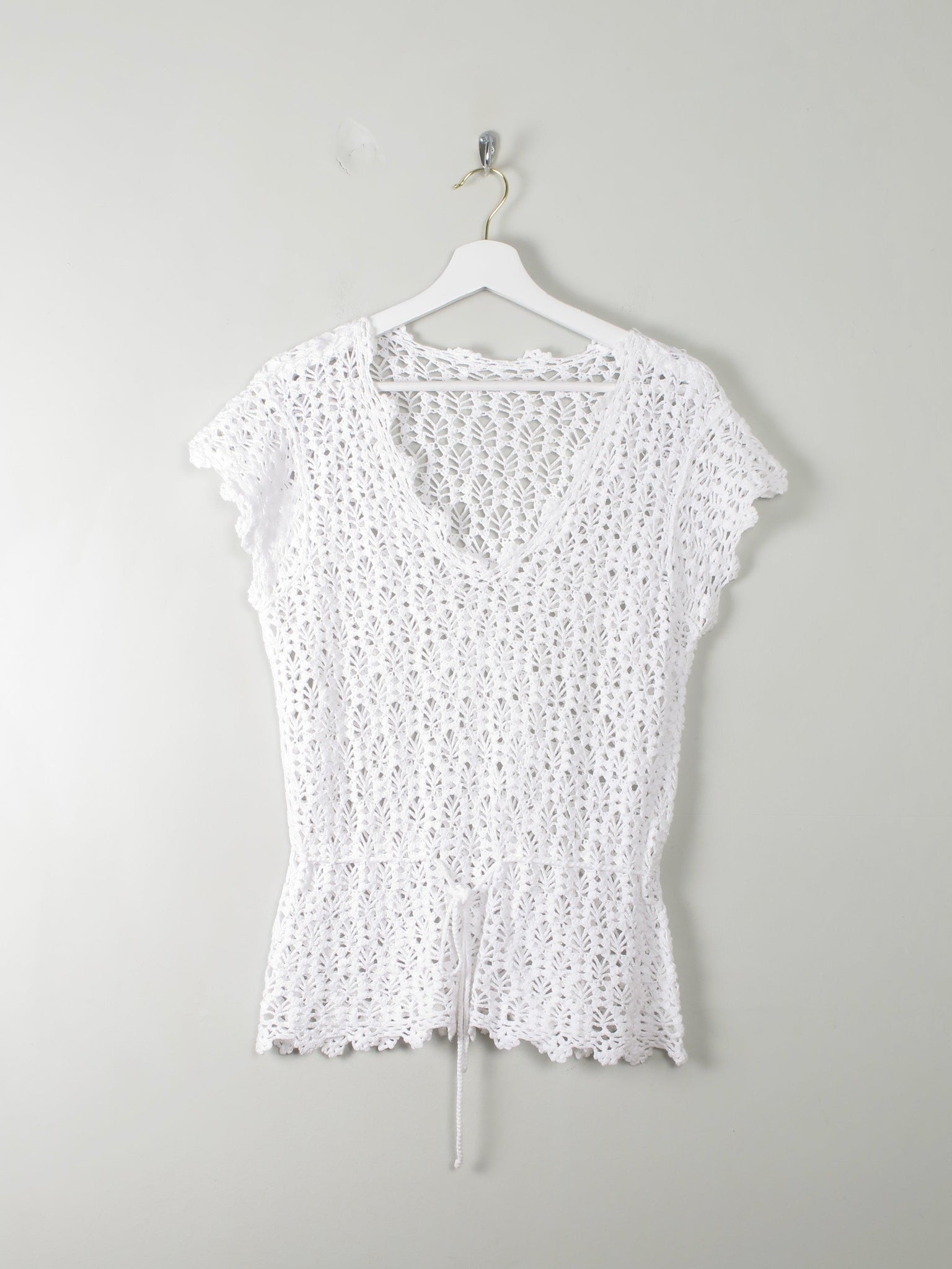 Vintage White Crochet Top M - The Harlequin