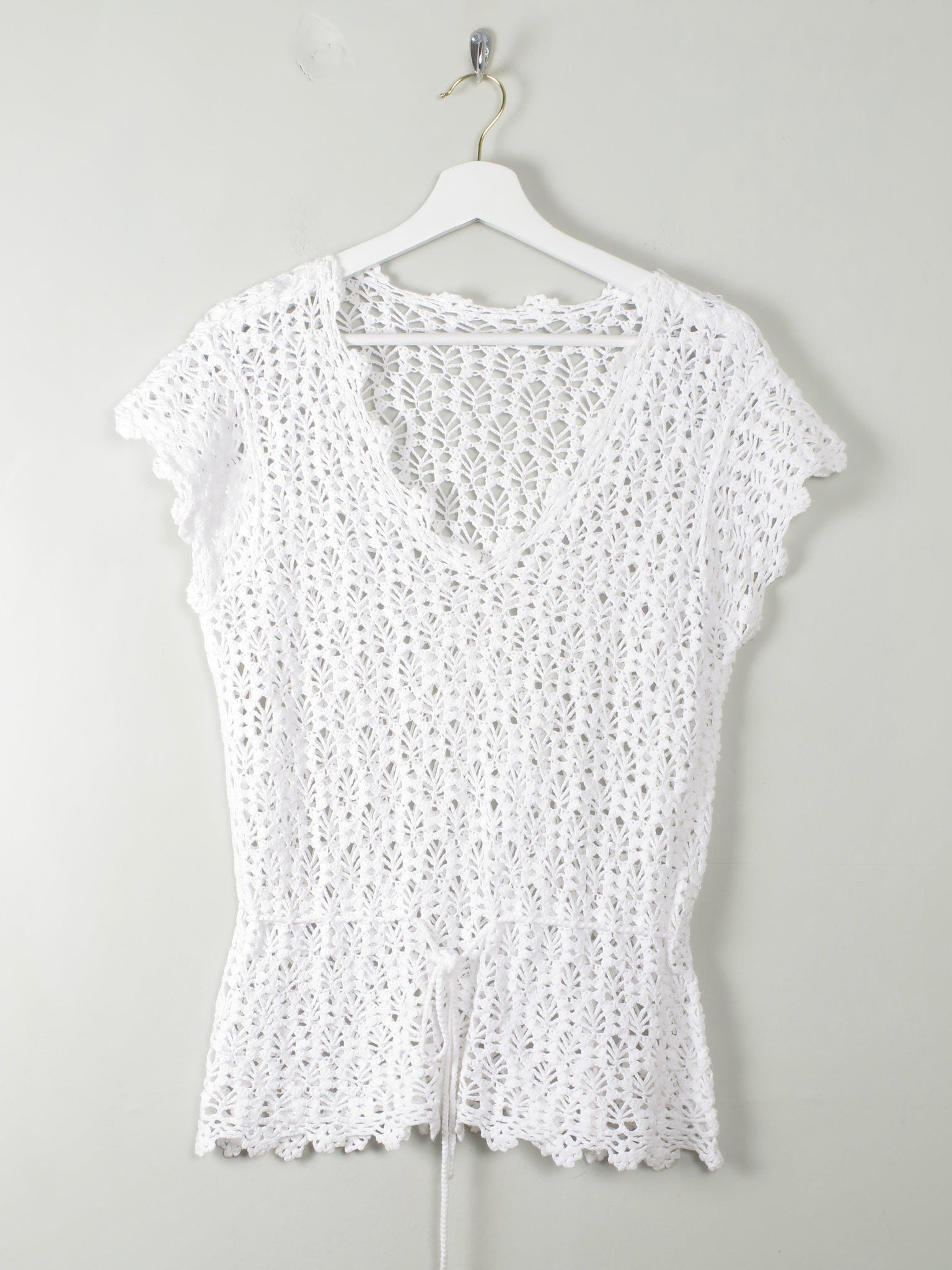 Vintage White Crochet Top M - The Harlequin