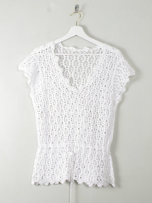 Vintage White Crochet Top M - The Harlequin