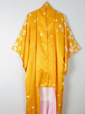 Vintage Yellow & Floral Satin Kimono M/L - The Harlequin