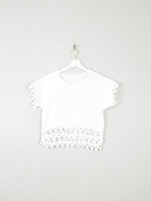 White Cotton Crochet Cropped Top XS/S - The Harlequin