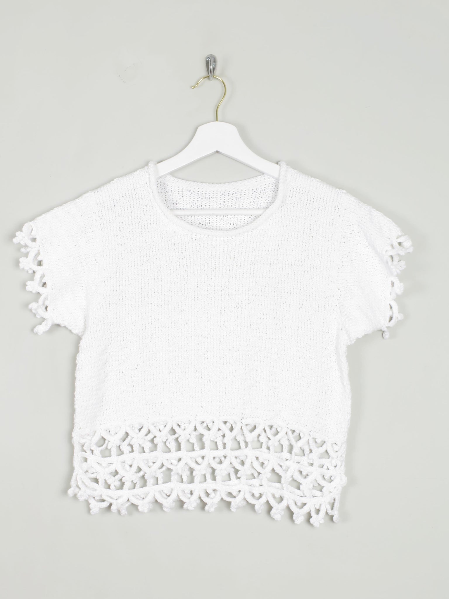 White Cotton Crochet Cropped Top XS/S - The Harlequin