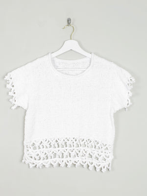 White Cotton Crochet Cropped Top XS/S - The Harlequin