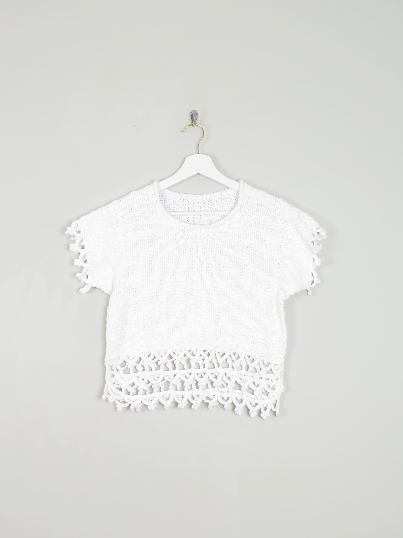 White Cotton Crochet Cropped Top XS/S - The Harlequin