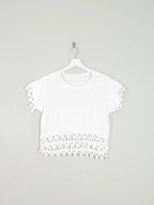 White Cotton Crochet Cropped Top XS/S - The Harlequin