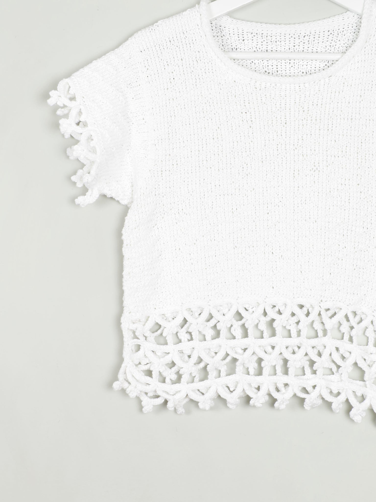 White Cotton Crochet Cropped Top XS/S - The Harlequin