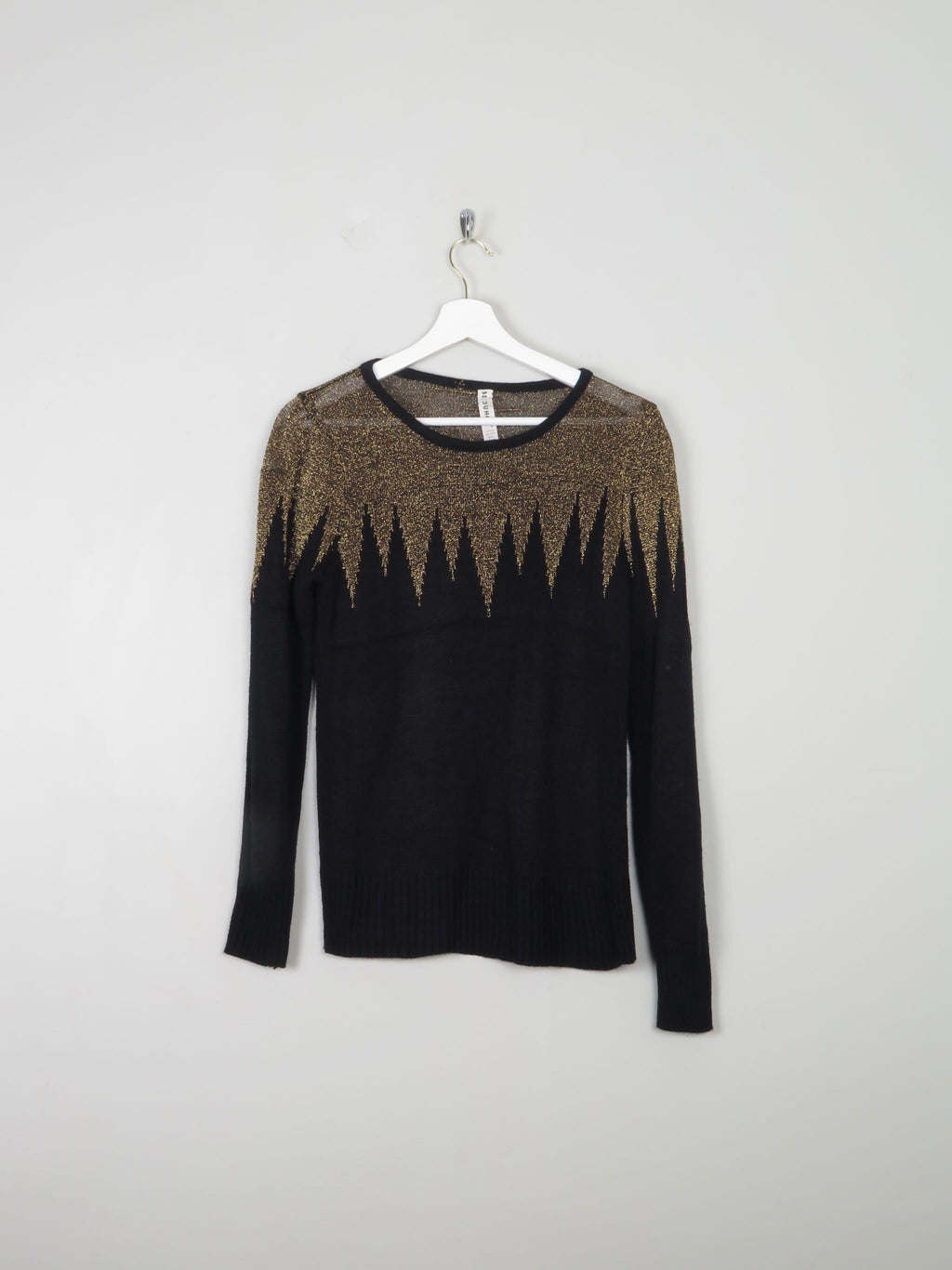 Women's Black & Gold Vintage Knit Top S - The Harlequin