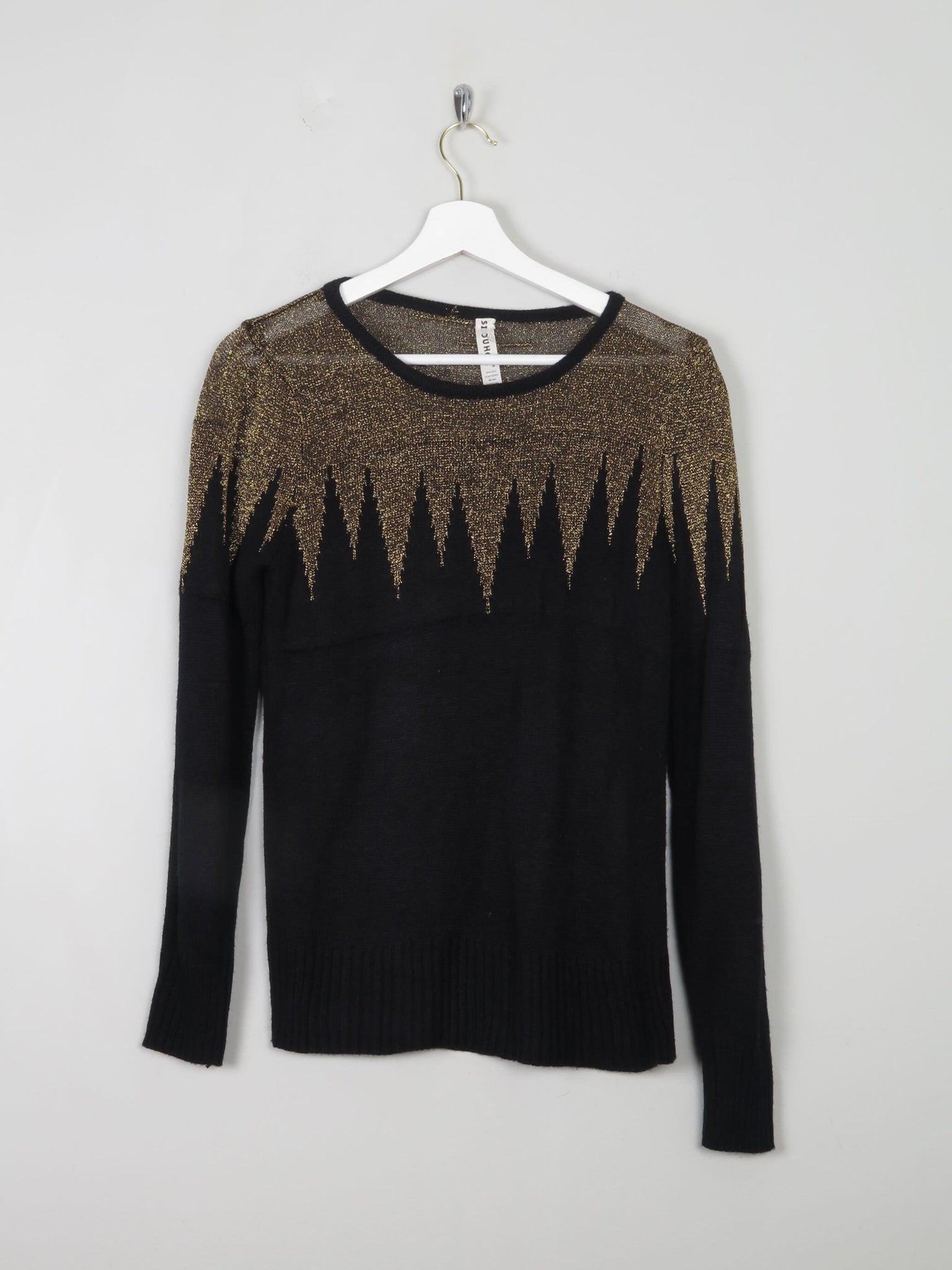 Women's Black & Gold Vintage Knit Top S - The Harlequin