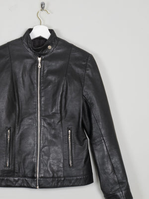 Women's Black Leather Vintage Biker Jacket S - The Harlequin