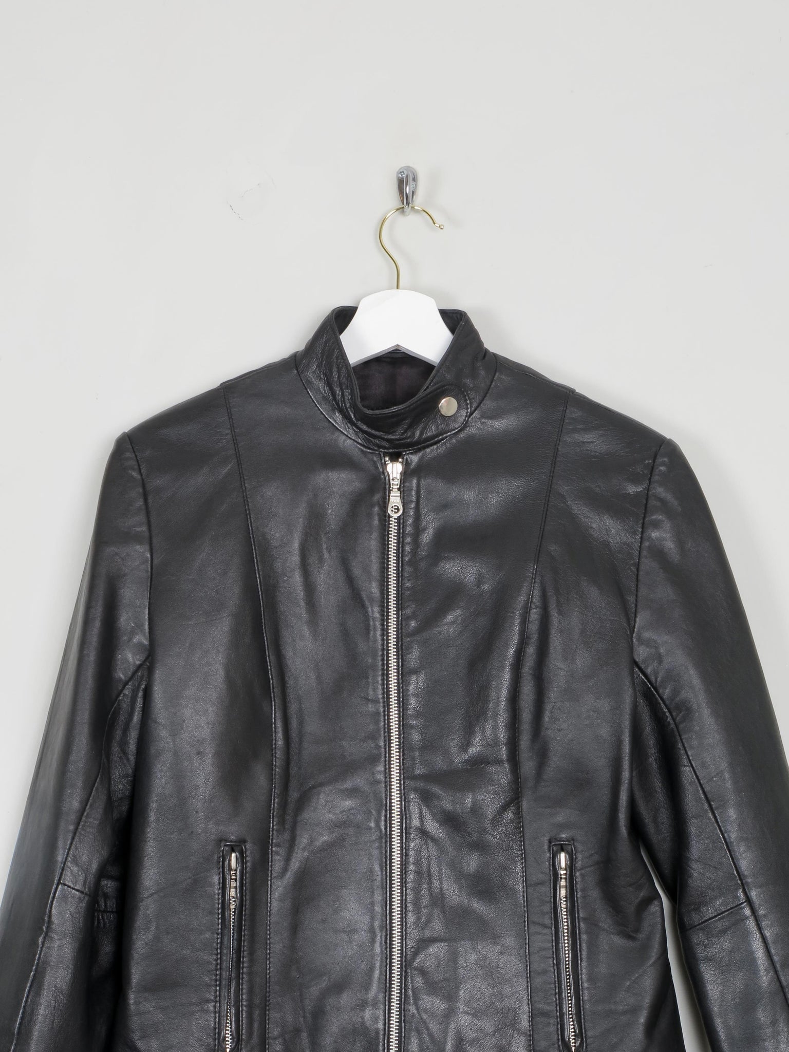 Women's Black Leather Vintage Biker Jacket S - The Harlequin
