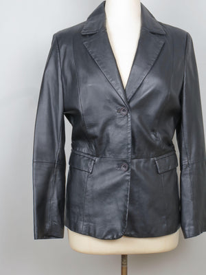 Women's Black Leather Vintage Jacket S/M - The Harlequin