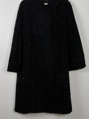 Women's Black Vintage Astrachan Style Coat M - The Harlequin
