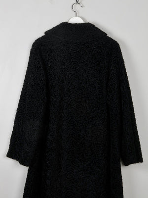 Women's Black Vintage Astrachan Style Coat M - The Harlequin