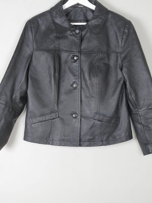 Women's Black Leather Cropped Jacket M - The Harlequin