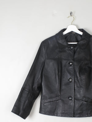 Women's Black Leather Cropped Jacket M - The Harlequin