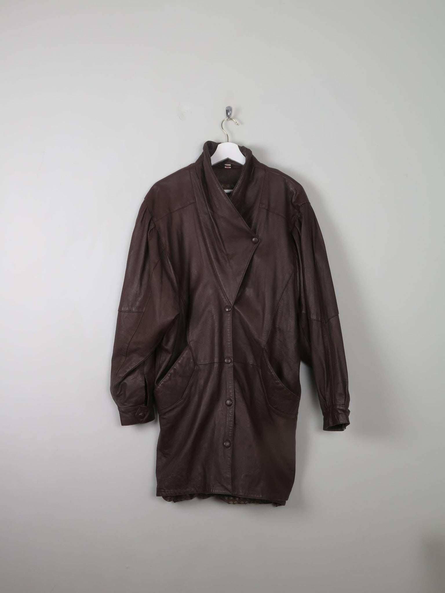 Women's Brown Leather Vintage Coat M - The Harlequin