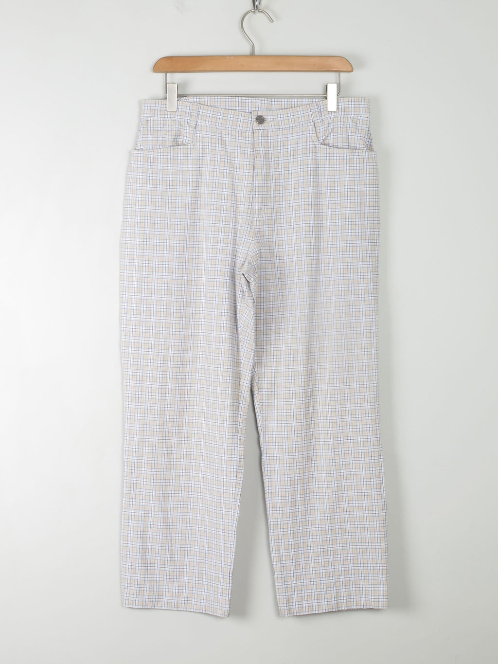 Women's Check Blue & Cream Slightly Cropped Trousers L - The Harlequin