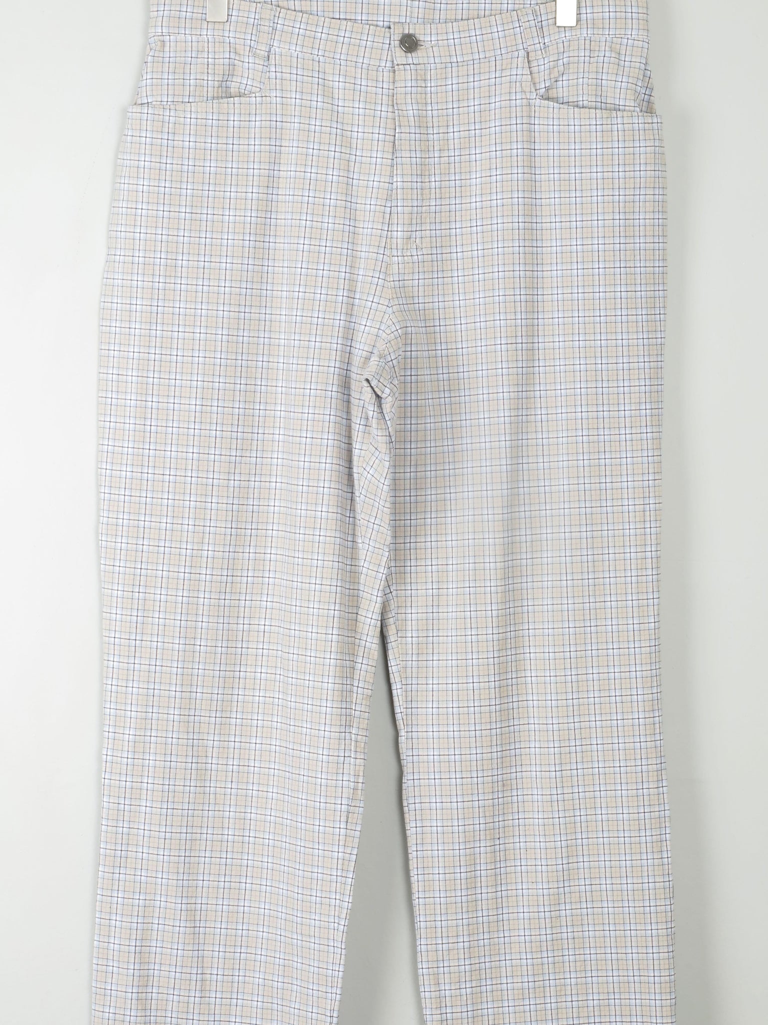 Women's Check Blue & Cream Slightly Cropped Trousers L - The Harlequin