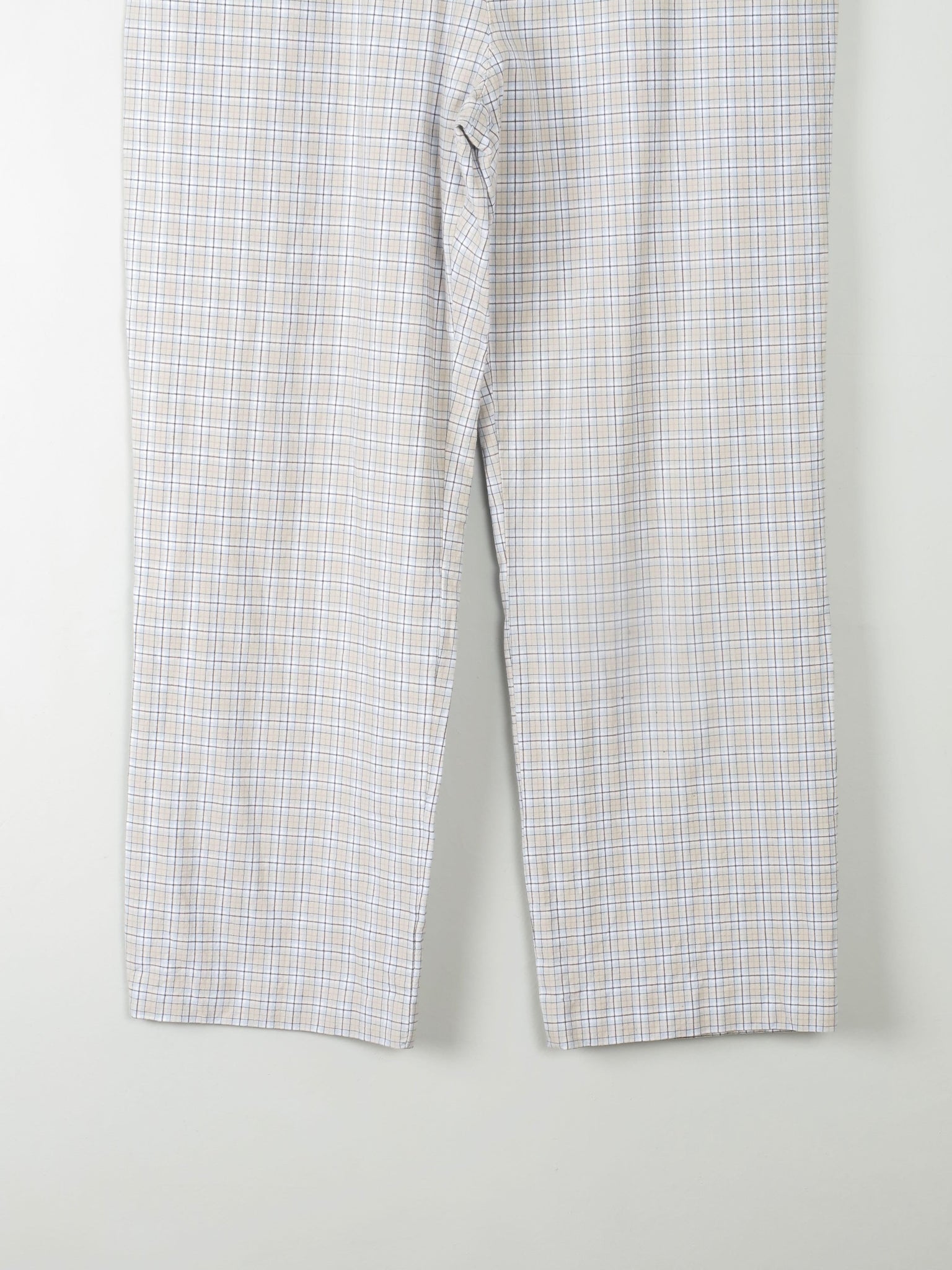 Women's Check Blue & Cream Slightly Cropped Trousers L - The Harlequin