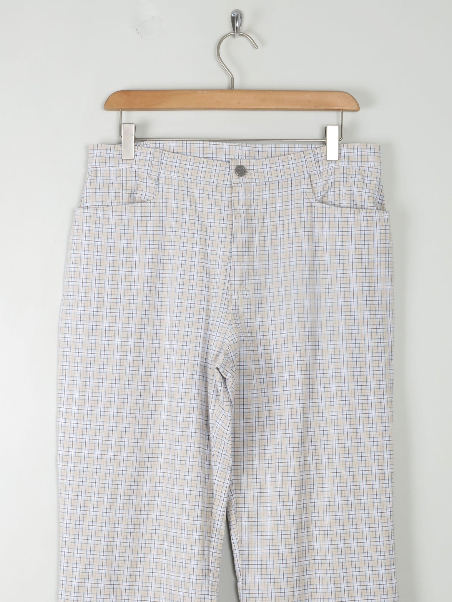 Women's Check Blue & Cream Slightly Cropped Trousers L - The Harlequin