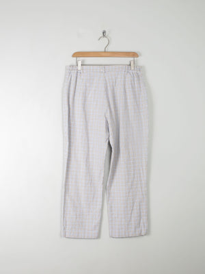 Women's Check Blue & Cream Slightly Cropped Trousers L - The Harlequin