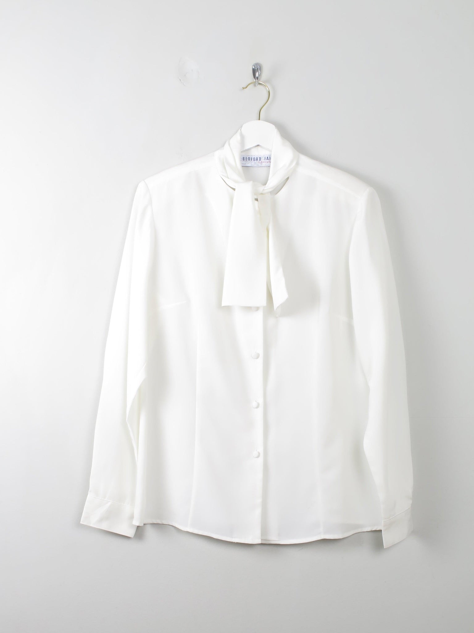 Women's Cream Vintage Blouse With Bow Detail S/M - The Harlequin