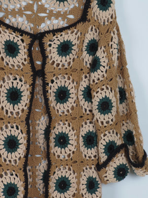 Women's Crochet Longline Cardigan Mustard & Black M - The Harlequin