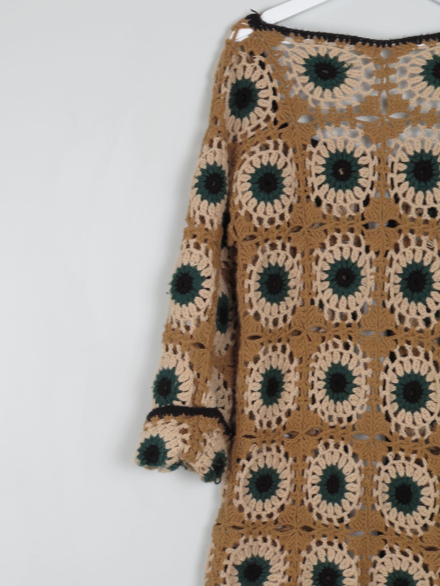 Women's Crochet Longline Cardigan Mustard & Black M - The Harlequin