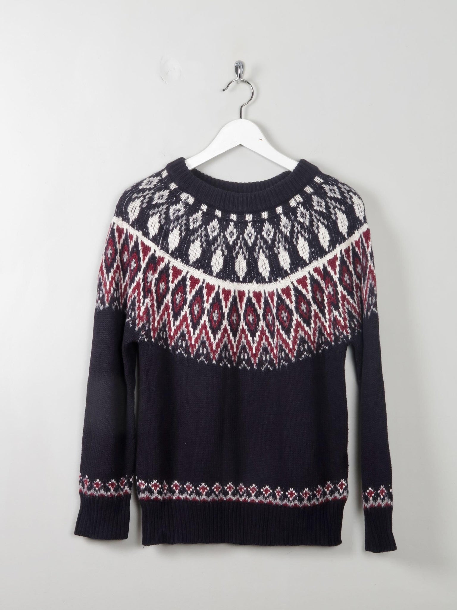 Women's Fair-Isle Navy Vintage Style Jumper S - The Harlequin