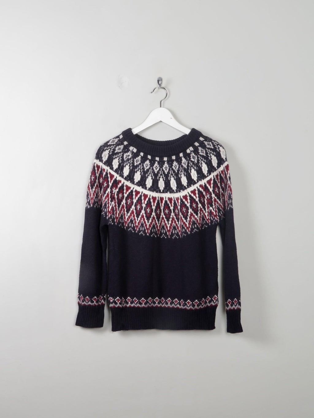 Women's Fair-Isle Navy Vintage Style Jumper S - The Harlequin