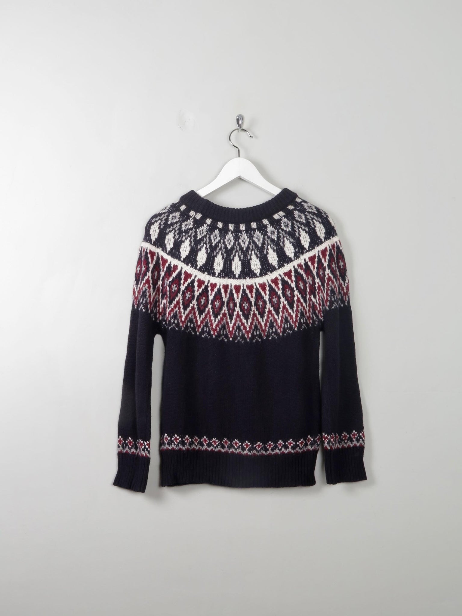 Women's Fair-Isle Navy Vintage Style Jumper S - The Harlequin