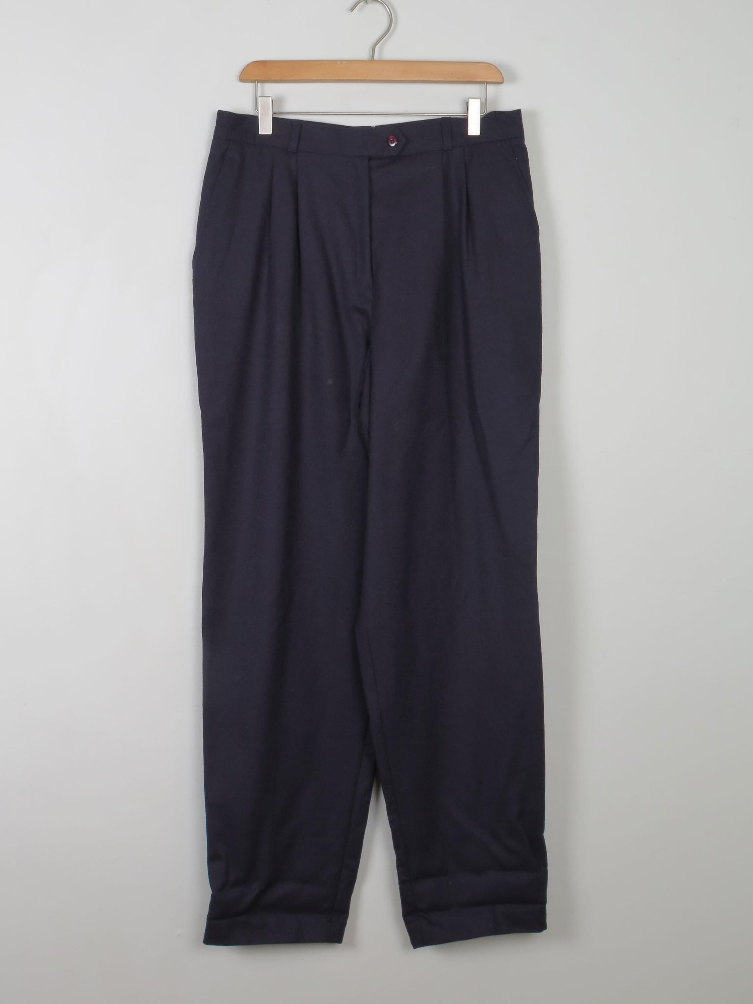 Women’s  Navy Wool Tapered Leg Trousers 14/ L  32" W 31L - The Harlequin