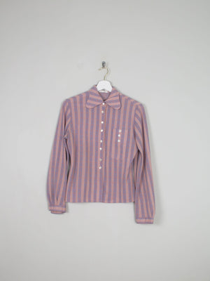Women 's Pink Striped Vintage Blouse With Collar S - The Harlequin