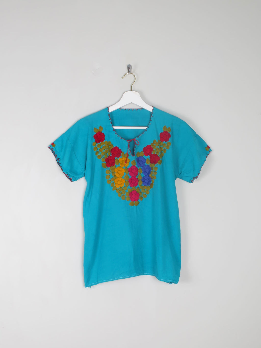 Women's Turquoise Embroidered Vintage Top S/M - The Harlequin