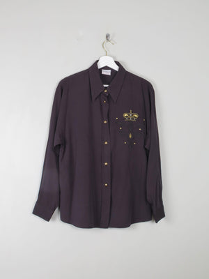 Women's Vintage Black Blouse With Gold Motif S/M - The Harlequin