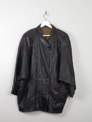 Women's Vintage Black Leather 80s Jacket L - The Harlequin