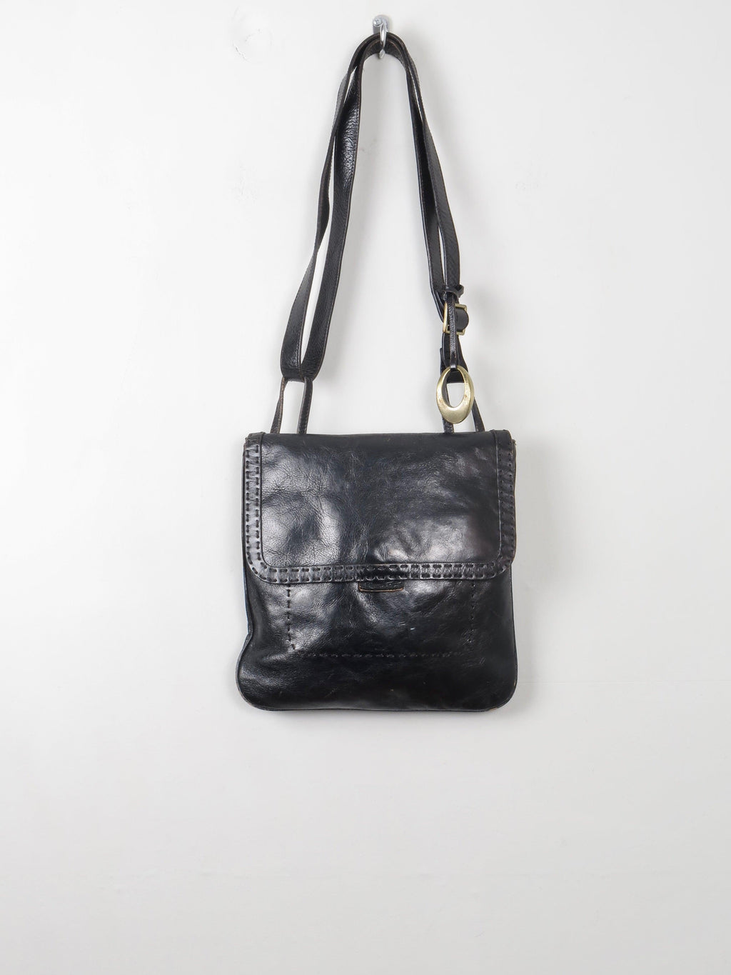Women's Vintage Black Leather Bag - The Harlequin
