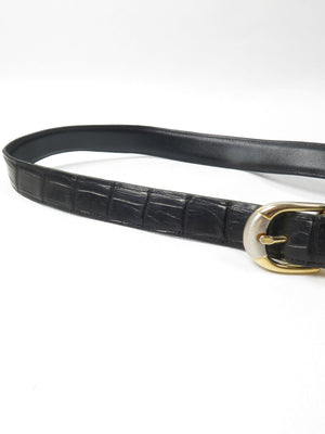 Women's Vintage Black Leather Belt With Texture S - The Harlequin