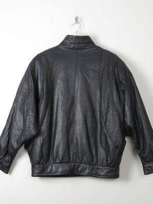 Women's Vintage Black  Leather Bomber Style Jacket - The Harlequin